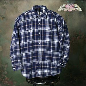 Gap Boys Flannel Button Down Shirt Navy White Khaki 2 Pocket Cozy Soft